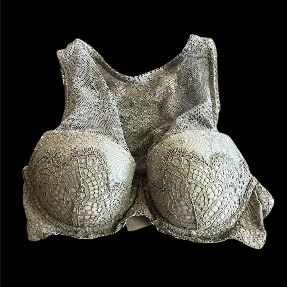 Lot Set 2 Victoria’s Secret‎ Dream Angels High Neck Lace Bra 32C Sage Green Nude